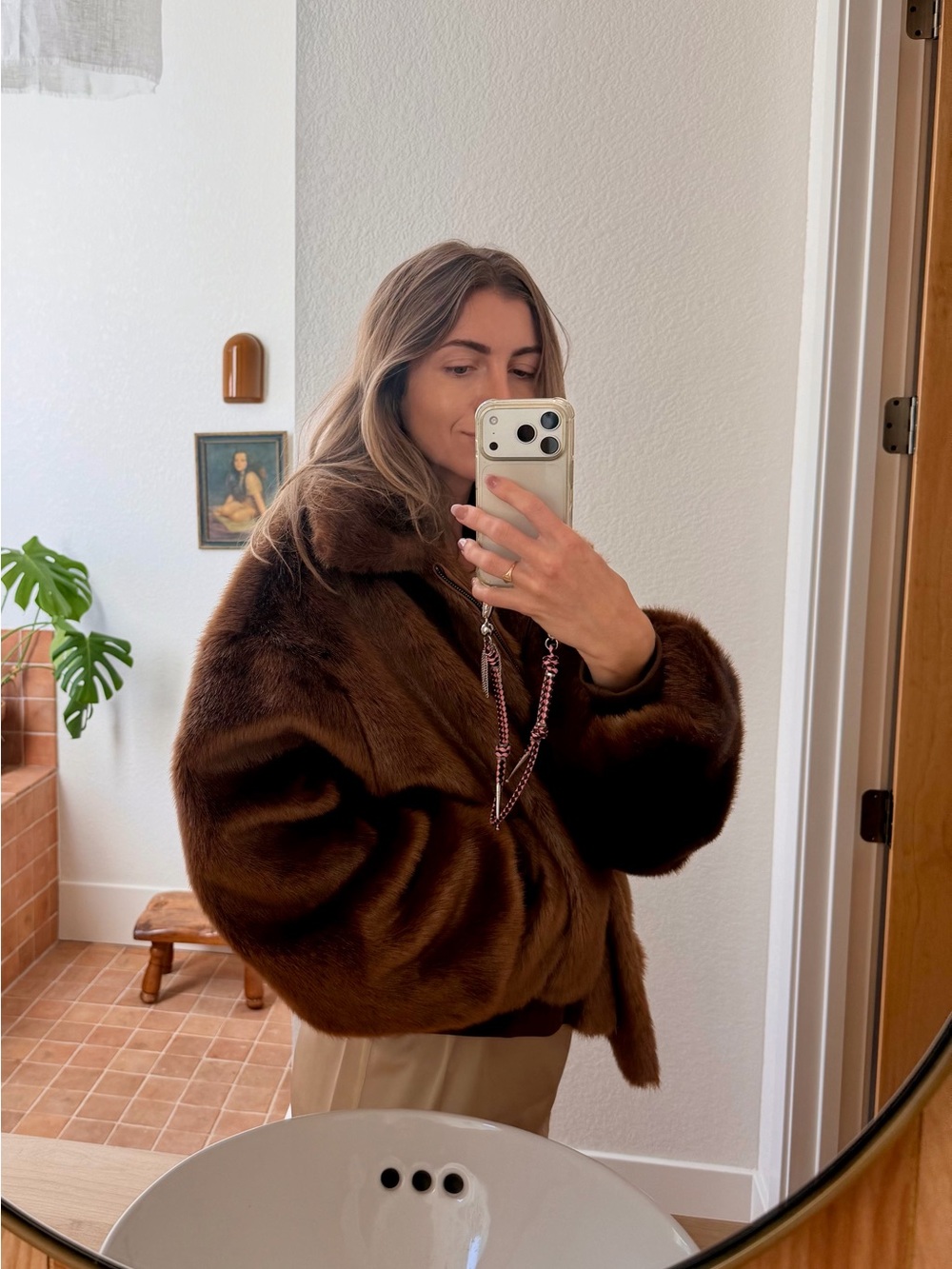 The Frankie Shop Brown Faux-Fur Bomber Jacket